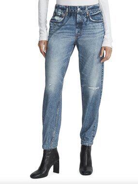 $188 rag & bone Blue Denim Print Stretch Miramar Tapered Jogger Pants size Small